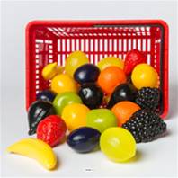 Panier de 27 fruits assortis factices petite taille plastique soufflé