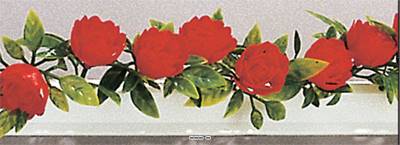 Barrettes entre plats séparateurs socle blanc fleurs roses rouges factices x12 L 25 cm PVC