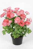 Renoncule factice en pot H 28 cm 32 fleurs factices lumineuses Rose soutenu