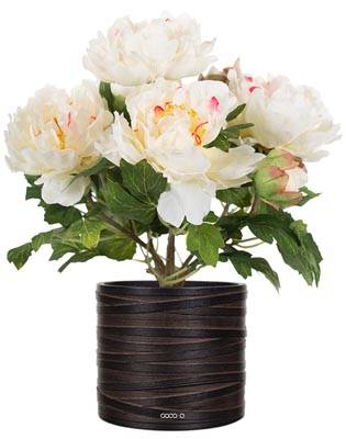 Pivoine artificielle en pot H 35 cm 4 fleurs et 2 boutons Blanc rose
