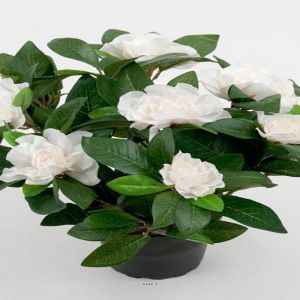 Gardenia Plante fleurie factice 8 fleurs H 25 cm dans un pot