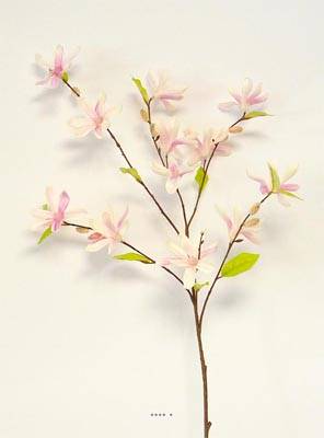 Magnolia factice H 90 cm en branche 12 fleurs et 9 boutons Rose pâle