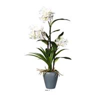 Orchidée Dendrobium factice Vase céramique Gris H 70 cm D 40 cm 3 hampes florales Crème