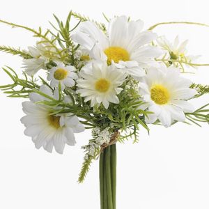 Bouquet de marguerites factices H 18 cm D 12 cm 9 fausses fleurs et feuillage 