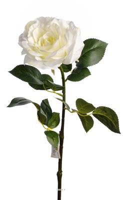 Rose Maya factice Blanc Neige H 75 cm Tete superbe de 12 cm 4 feuilles