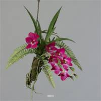 Orchidée Dendrobium artificielle en Latex sur branche a suspendre Longeur totale 50 cm Rose soutenu