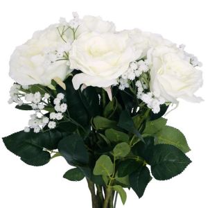 Bouquet factice création fleuriste calme blanc x9 roses H 75 cm