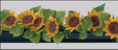 Barrettes entre plats separateurs fleurs de tournesol PVC socle noir factice x12 L 25 cm 