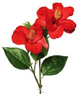 Hibiscus factice en branche H 65 cm 2 fleurs exotiques Rouge