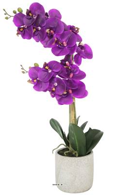 Orchidée Phalaenopsis factice dans un pot 2 hampes, H 60 cm et D 20 cm, pourpre