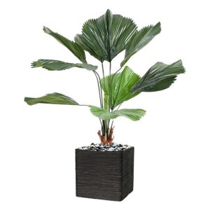 Palmier Licuala factice H 120 cm D 90 cm 9 feuilles dans un pot